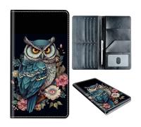 Passport Holder Wallet for Travel Family,RFID Blocking Custom PU Leather Passport Wallet Cover Case With Vaccine Card Slots for Men and Women,Gift for Girl Boy, Owl Flowers