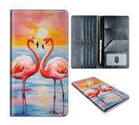 Passport Holder Wallet for Travel Family,RFID Blocking Custom PU Leather Passport Wallet Cover Case With Vaccine Card Slots for Men and Women,Gift for Girl Boy, Sunset Flamingo