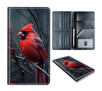 Passport Holder Wallet for Travel Family,RFID Blocking Custom PU Leather Passport Wallet Cover Case With Vaccine Card Slots for Men and Women,Gift for Girl Boy, Beautiful Redbird