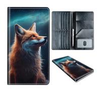 Passport Holder Wallet for Travel Family,RFID Blocking Custom PU Leather Passport Wallet Cover Case With Vaccine Card Slots for Men and Women,Gift for Girl Boy, Galaxy Fox