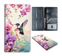Passport Holder Wallet for Travel Family,RFID Blocking Custom PU Leather Passport Wallet Cover Case With Vaccine Card Slots for Men and Women,Gift for Girl Boy, Cute Hummingbird Flower