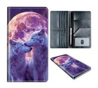Passport Holder Wallet for Travel Family,RFID Blocking Custom PU Leather Passport Wallet Cover Case With Vaccine Card Slots for Men and Women,Gift for Girl Boy, Purple Wolf