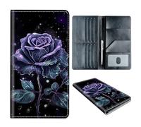 Passport Holder Wallet for Travel Family,RFID Blocking Custom PU Leather Passport Wallet Cover Case With Vaccine Card Slots for Men and Women,Gift for Girl Boy, Art Purple Flower