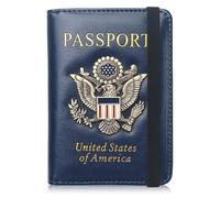Passport Holder Wallet for Travel Men Women,RFID US Passport Cover Case, Waterproof Leather Travel Documents Protector with Vaccine Card Slot-Blue