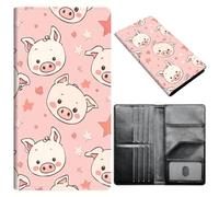 Passport Holder Wallet for Women Men, RFID Blocking Anti-theft PU Leather Portable Travel Wallet, Travel Wallet Passport Holder with Credit Card Slots Slim Travel Passport Wallet, A6, Kawaii Pink Pig