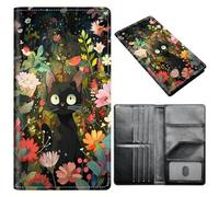Passport Holder Wallet for Women Men, RFID Blocking Anti-theft PU Leather Portable Travel Wallet, Travel Wallet Passport Holder with Credit Card Slots Slim Travel Passport Wallet, A2, Wildflower Black