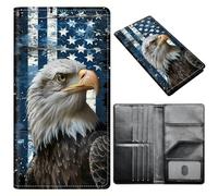 Passport Holder Wallet for Women Men, RFID Blocking Anti-theft PU Leather Portable Travel Wallet, Travel Wallet Passport Holder with Credit Card Slots Slim Travel Passport Wallet, A6, Blue Flag Hawk