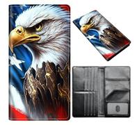 Passport Holder Wallet for Women Men, RFID Blocking Anti-theft PU Leather Portable Travel Wallet, Travel Wallet Passport Holder with Credit Card Slots Slim Travel Passport Wallet, A7, America Flag