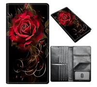 Passport Holder Wallet for Women Men, RFID Blocking Anti-theft PU Leather Portable Travel Wallet, Travel Wallet Passport Holder with Credit Card Slots Slim Travel Passport Wallet, A3, Dark Red Rose