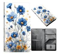 Passport Holder Wallet for Women Men, RFID Blocking Anti-theft PU Leather Portable Travel Wallet, Travel Wallet Passport Holder with Credit Card Slots Slim Travel Passport Wallet, A7, Blue Wildflower