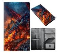 Passport Holder Wallet for Women Men, RFID Blocking Anti-theft PU Leather Portable Travel Wallet, Travel Wallet Passport Holder with Credit Card Slots Slim Travel Passport Wallet, A3, Dark Fire Dragon