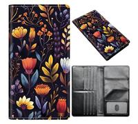Passport Holder Wallet for Women Men, RFID Blocking Anti-theft PU Leather Portable Travel Wallet, Travel Wallet Passport Holder with Credit Card Slots Slim Travel Passport Wallet, A6, Dark Wildflower
