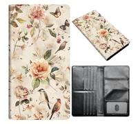 Passport Holder Wallet for Women Men, RFID Blocking Anti-theft PU Leather Portable Travel Wallet, Travel Wallet Passport Holder with Credit Card Slots Slim Travel Passport Wallet, A3, Wildflower, Size