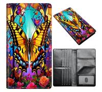 Passport Holder Wallet for Women Men, RFID Blocking Anti-theft PU Leather Portable Travel Wallet, Travel Wallet Passport Holder with Credit Card Slots Slim Travel Passport Wallet, A3, Yellow Butterfly