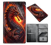 Passport Holder Wallet for Women Men, RFID Blocking Anti-theft PU Leather Portable Travel Wallet, Travel Wallet Passport Holder with Credit Card Slots Slim Travel Passport Wallet, A1, Fiery Dragon