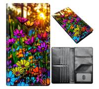 Passport Holder Wallet for Women Men, RFID Blocking Anti-theft PU Leather Portable Travel Wallet, Travel Wallet Passport Holder with Credit Card Slots Slim Travel Passport Wallet, A3, Glass Wildflower