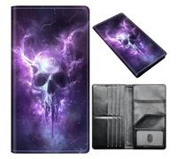 Passport Holder Wallet for Women Men, RFID Blocking Anti-theft PU Leather Portable Travel Wallet, Travel Wallet Passport Holder with Credit Card Slots Slim Travel Passport Wallet, A3, Dark Skull, Size