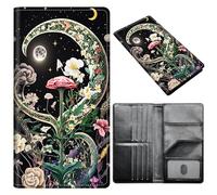 Passport Holder Wallet for Women Men, RFID Blocking Anti-theft PU Leather Portable Travel Wallet, Travel Wallet Passport Holder with Credit Card Slots Slim Travel Passport Wallet, A1, Wildflower Moon