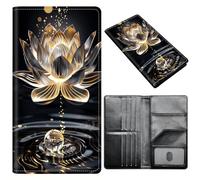 Passport Holder Wallet for Women Men, RFID Blocking Anti-theft PU Leather Portable Travel Wallet, Travel Wallet Passport Holder with Credit Card Slots Slim Travel Passport Wallet, A4, Golden Lotus