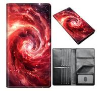 Passport Holder Wallet for Women Men, RFID Blocking Anti-theft PU Leather Portable Travel Wallet, Travel Wallet Passport Holder with Credit Card Slots Slim Travel Passport Wallet, A4, Red Galaxy, Size