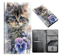 Passport Holder Wallet for Women Men, RFID Blocking Anti-theft PU Leather Portable Travel Wallet, Travel Wallet Passport Holder with Credit Card Slots Slim Travel Passport Wallet, A3, Cute Persian Cat