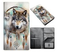 Passport Holder Wallet for Women Men, RFID Blocking Anti-theft PU Leather Portable Travel Wallet, Travel Wallet Passport Holder with Credit Card Slots Slim Travel Passport Wallet, A1, Dreams Wolf