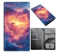 Passport Holder Wallet for Women Men, RFID Blocking Anti-theft PU Leather Portable Travel Wallet, Travel Wallet Passport Holder with Credit Card Slots Slim Travel Passport Wallet, A7, Dolphin Love