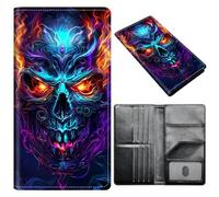 Passport Holder Wallet for Women Men, RFID Blocking Anti-theft PU Leather Portable Travel Wallet, Travel Wallet Passport Holder with Credit Card Slots Slim Travel Passport Wallet, A6, Evil Skull, Size