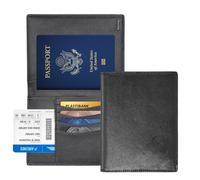 Passport Holder with AirTag Holder, RFID Blocking Leather Passport Travel Wallet, Slim Bifold Passport Cover with Credit Card Holder