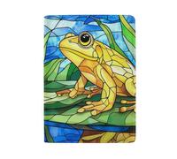 Passport Holder with Card Slots Passport Cover for Men, Yellow Frog Stained Glass Pattern