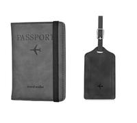 Passport Holder with Luggage Tag, Black PU Leather Passport Cover with RFID Blocking, Portable Travel Wallet for Storing Passports, Boarding Passes, Business Cards and Various Travel Documents