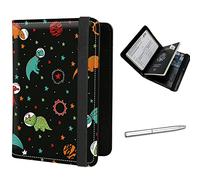 Passport Holder with Vaccine Card Slot, PU Leather Passport Case Cover and Vaccine Card Holder Combo, Travel Accessories RFID Blocking Passport Wallet Plus a Pen, Cute Dinosaurs, Modern