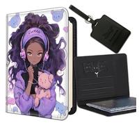 Passport Holder Women Wallet with Luggage Tag, Leather Passport Cover with RFID Blocking, Travel Accessories Multi Card Slot Passport Case for Men，African American Women Afro Girl With Crown