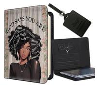 Passport Holder Women Wallet with Luggage Tag, Leather Passport Cover with RFID Blocking, Travel Accessories Multi Card Slot Passport Case for Men，African American Women Afro Girl With Crown