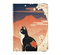 Passport Holders leather Passport Cover Black Cat floral mountain Sunset