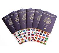 Passport - Little passports for kids - Travel scrapbook - Set with travel stickers world flags - Pretend play, party favors, airplane toy, journal notebooks, geography, classroom social study
