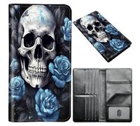 Passport Wallet,Passport Holder Women Men,Leather Travel Passport Wallet RFID Blocking Passport Holder Passport Case Compatible Wallet Credit Card Protector for Men Women, Blue Skull Rose Flower-515