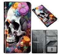 Passport Wallet,Passport Holder Women Men,Leather Travel Passport Wallet RFID Blocking Passport Holder Passport Case Compatible Wallet Credit Card Protector for Men Women, Skull Flower -176