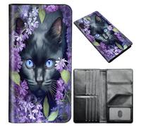 Passport Wallet,Passport Holder Women Men,Leather Travel Passport Wallet RFID Blocking Passport Holder Passport Case Compatible Wallet Credit Card Protector for Men Women, Cute Black Cat Flower