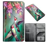 Passport Wallet,Passport Holder Women Men,Leather Travel Passport Wallet RFID Blocking Passport Holder Passport Case Compatible Wallet Credit Card Protector for Men Women, Hummingbird Red Flower