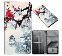 Passport Wallet,Passport Holder Women Men,Leather Travel Passport Wallet RFID Blocking Passport Holder Passport Case Compatible Wallet Credit Card Protector for Men Women, Watercolor Cherry -473