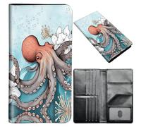 Passport Wallet,Passport Holder Women Men,Leather Travel Passport Wallet RFID Blocking Passport Holder Passport Case Compatible Wallet Credit Card Protector for Men Women, Octopus Marine Life -810