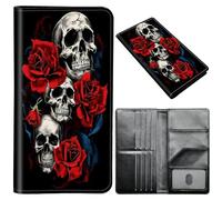 Passport Wallet,Passport Holder Women Men,Leather Travel Passport Wallet RFID Blocking Passport Holder Passport Case Compatible Wallet Credit Card Protector for Men Women, Floral Flower Rose Skull