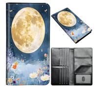 Passport Wallet,Passport Holder Women Men,Leather Travel Passport Wallet RFID Blocking Passport Holder Passport Case Compatible Wallet Credit Card Protector for Men Women, Moon Flower -1123