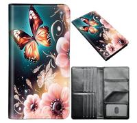 Passport Wallet,Passport Holder Women Men,Leather Travel Passport Wallet RFID Blocking Passport Holder Passport Case Compatible Wallet Credit Card Protector for Men Women, Butterfly Flower Pink-910