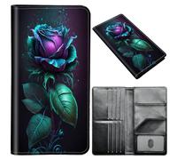 Passport Wallet,Passport Holder Women Men,Leather Travel Passport Wallet RFID Blocking Passport Holder Passport Case Compatible Wallet Credit Card Protector for Men Women, Blue Rose Flower -741