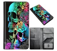 Passport Wallet,Passport Holder Women Men,Leather Travel Passport Wallet RFID Blocking Passport Holder Passport Case Compatible Wallet Credit Card Protector for Men Women, Colorful Rose Flower Skull