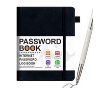 Password Book, Coloured Pages Made of PU Leather, Office Login Notebook, 15.5 x 12 x 1 cm, 180 g, Letter Labels, Pen Loop, Bag, Perfect for Secure Storage of Personal Information on We