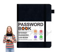 Password Book - Password Notebook Made of PU Leather | 15.5 x 12 cm A-Z Letter Tabs, Coloured Pages and Pen Loop | Login Record Organiser for Home Office, Websites and Accounts