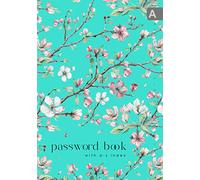Password Book with A-Z Index: A5 Medium Internet Logbook Organizer with Alphabetical Tabs Printed | Apple Branch Flower Design Turquoise